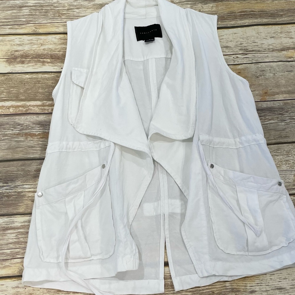 Anthropologie Sanctuary White Linen Blend Open Front Vest - Picture 12 of 14